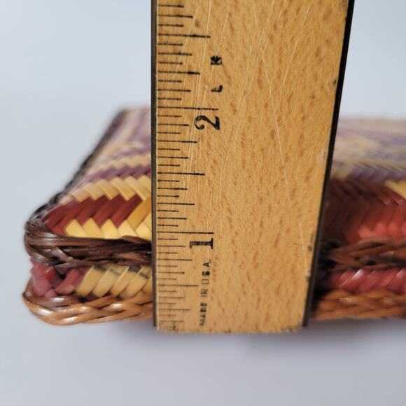 Vintage Woven Diamond Pattern Rattan Zip Clutch Purse Glossy Boho Coastal Retro - Picture 8 of 9